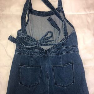 Universal Thread denim wide leg cropped overalls with tie back size 8 raw hem